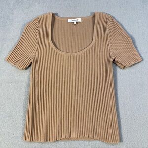 Madewell Women's Tan Ottoman Ribbed Knit Scoop Neck Sweater Tee, size XS